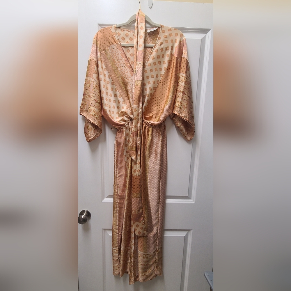 Silky Jumpsuit Peach and Cream Patterned